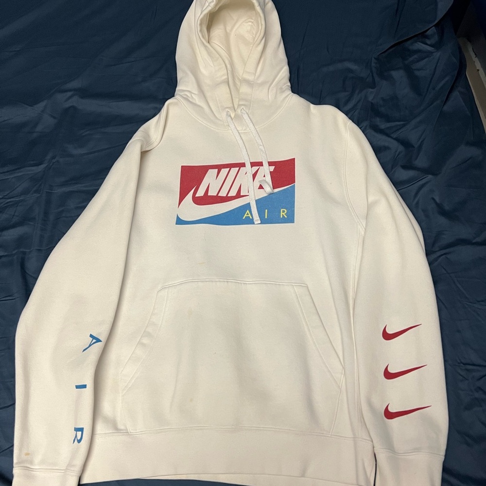 Nike Cream Hoodie with Red and Blue Accents